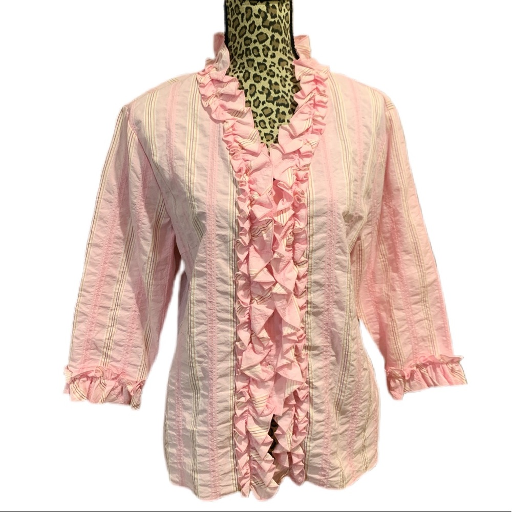 Bogner pink ruffle button down size 42 or 12